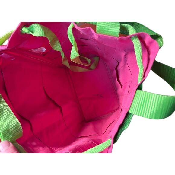 The Original Nantucket Diddy Bag Canvas tote pink and green zip around closure - Picture 4 of 10